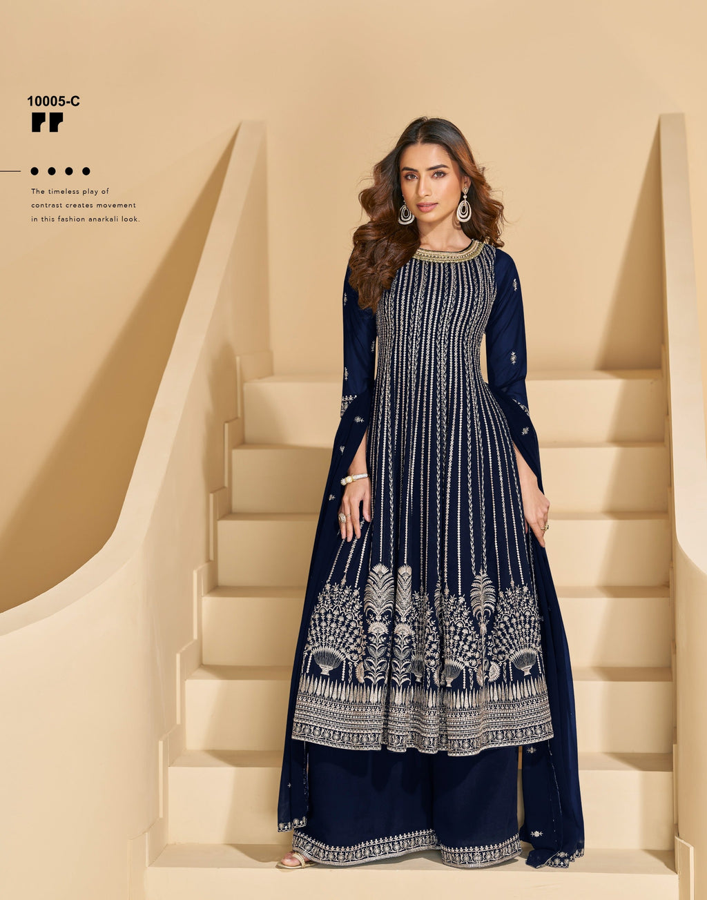 Anaita Navy Faux Georgette Stitched Plazzo Suit with Sequence Work | Grocsy