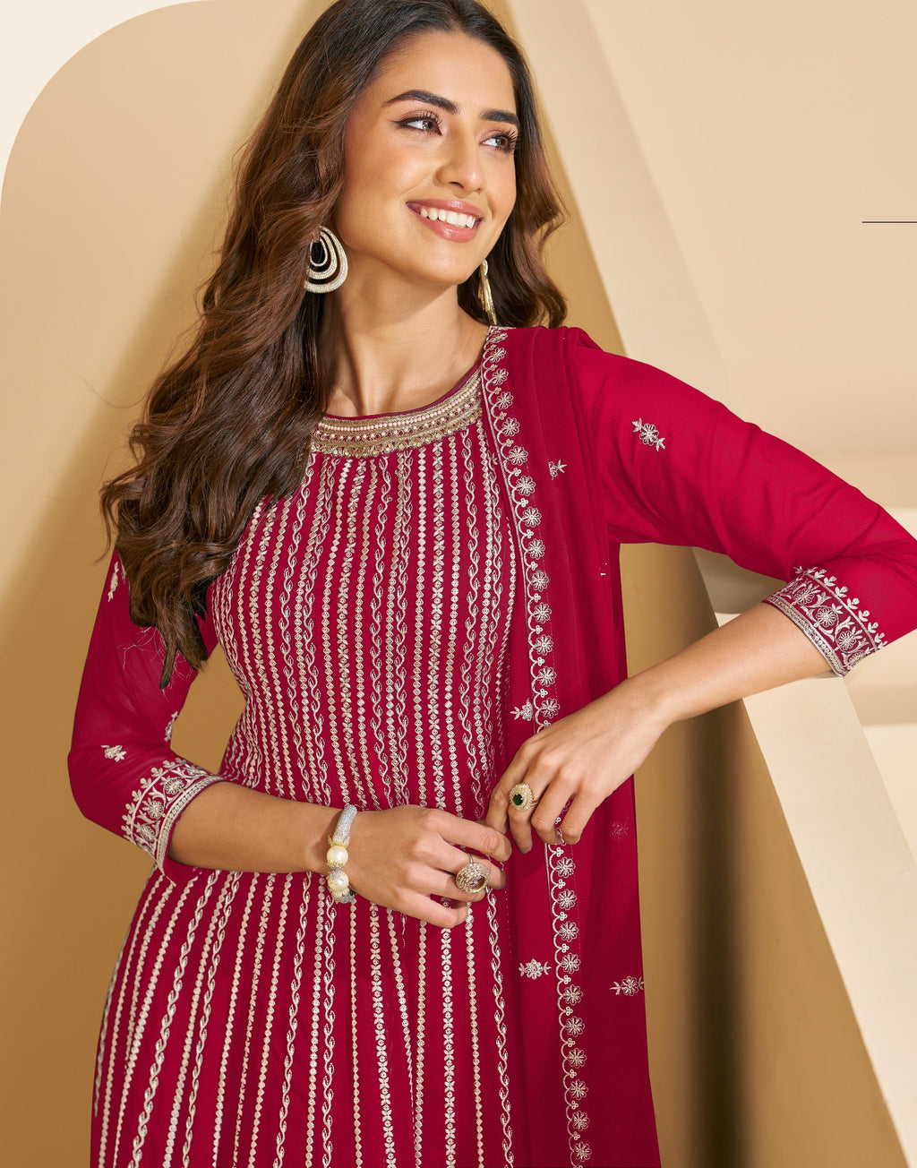 Anaita D Pink Faux Georgette Stitched Plazzo Suit with Sequence Work | Grocsy