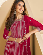 Anaita D Pink Faux Georgette Stitched Plazzo Suit with Sequence Work | Grocsy