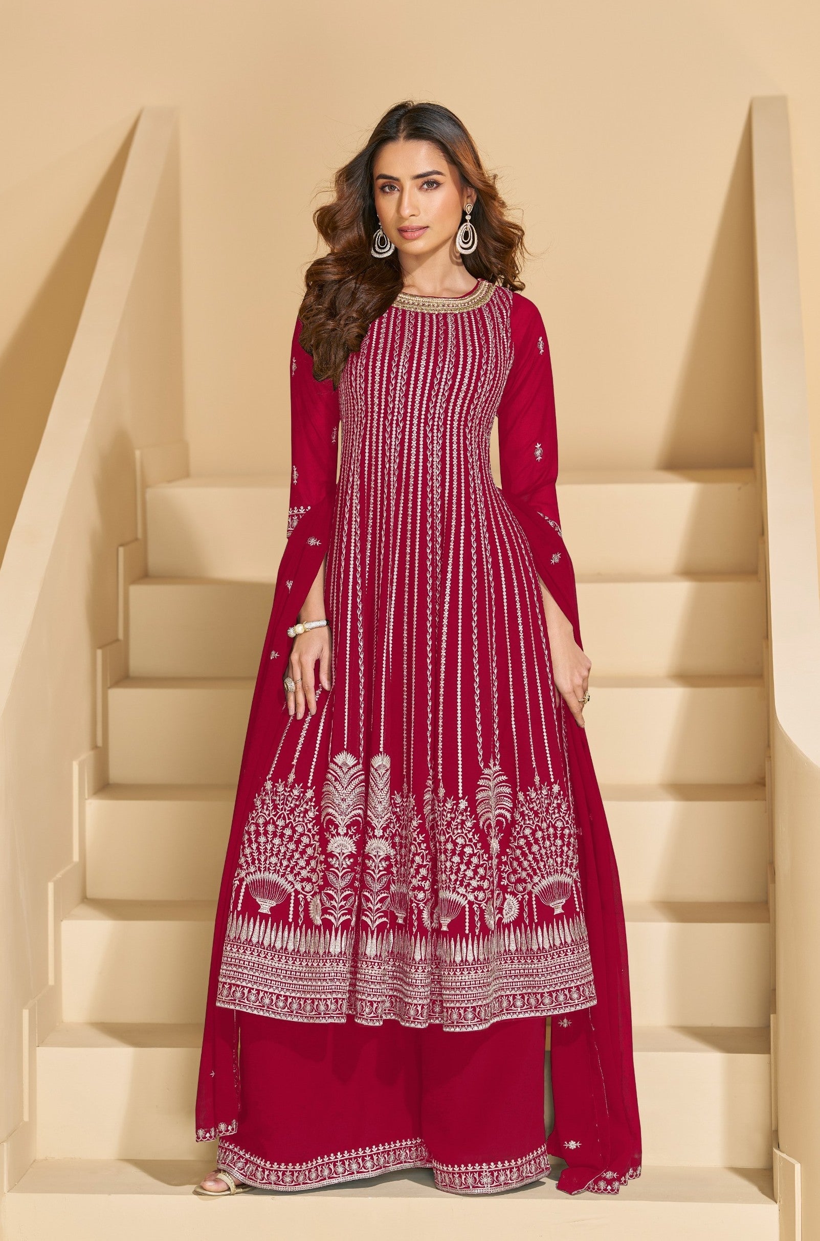 Anaita D Pink Faux Georgette Stitched Plazzo Suit with Sequence Work | Grocsy