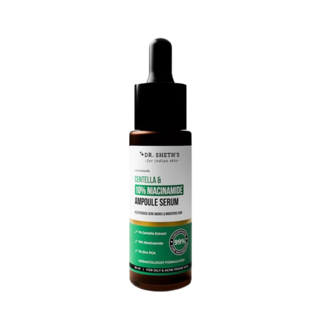 Dr. Sheth's Centella & 10% Niacinamide Face Serum For Acne Scars, Acne Marks, Redness & Skin Irritation, For All Skin Types | Grocsy