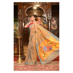 Very Much Indian Authentic Handloom Pure Cotton Paithani with Handcrafted Peacock Pallu - Powder Blue Gold | Grocsy