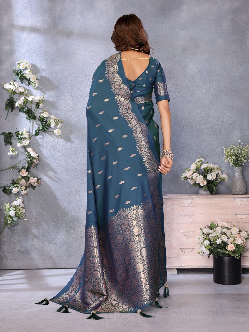 Anaita Blue Premium Banarasi Tissue Silk Saree With Gala Weaving Work | Grocsy