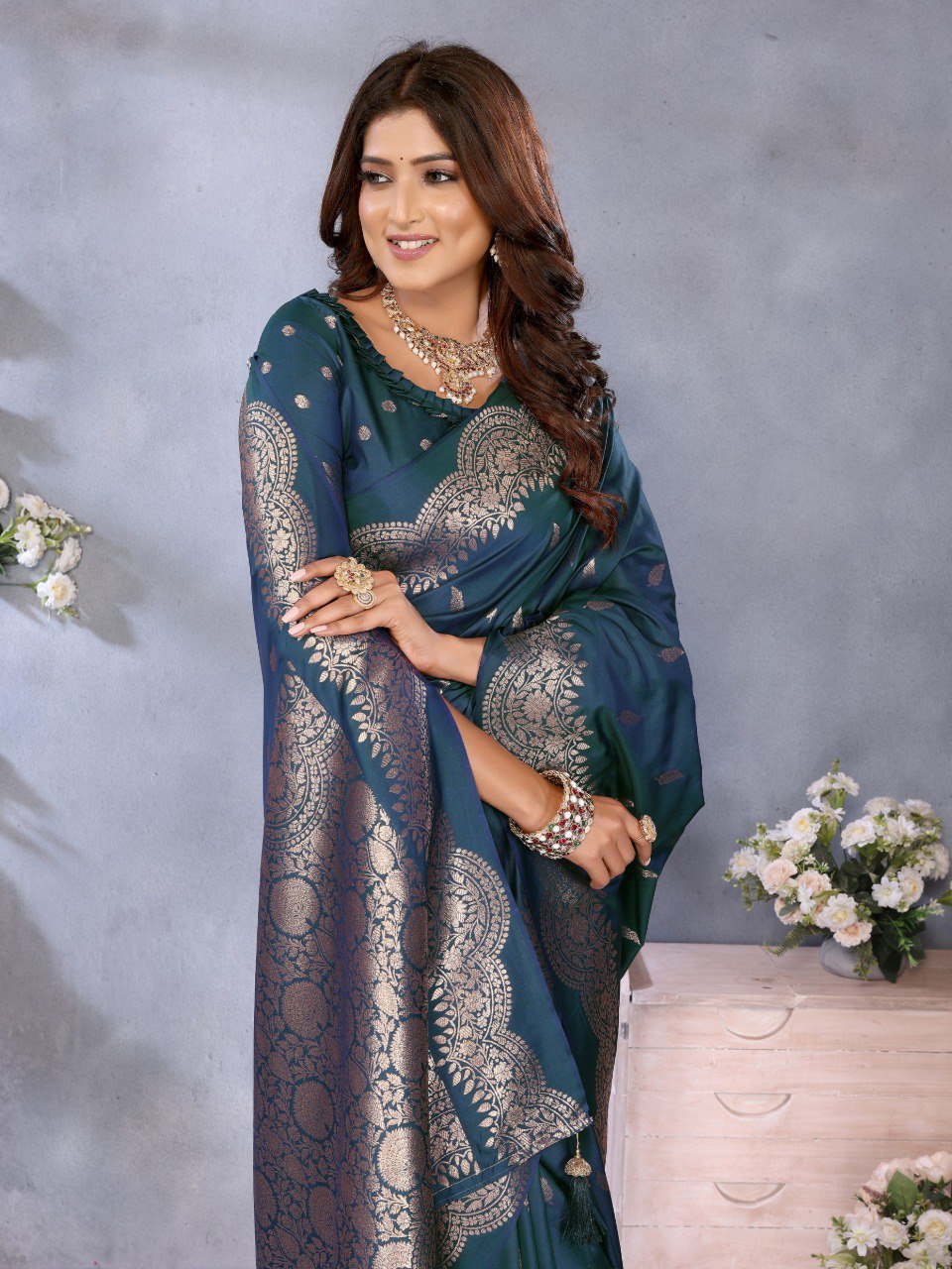 Anaita Blue Premium Banarasi Tissue Silk Saree With Gala Weaving Work | Grocsy