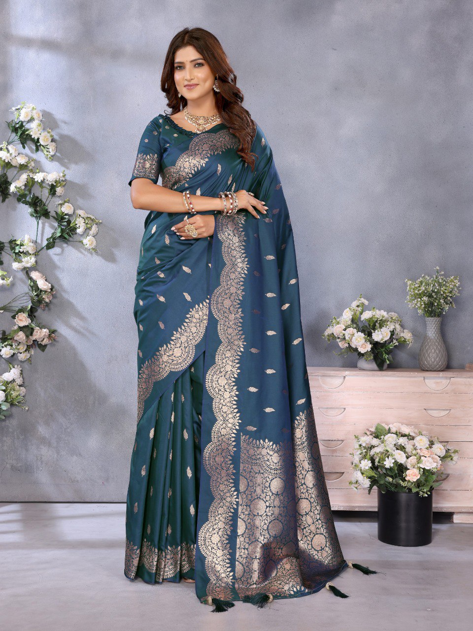 Anaita Blue Premium Banarasi Tissue Silk Saree With Gala Weaving Work | Grocsy