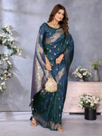 Anaita Blue Premium Banarasi Tissue Silk Saree With Gala Weaving Work | Grocsy