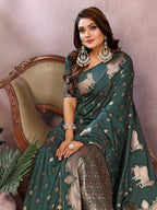 Anaita Dark Green Premium Banarasi Tissue Silk Saree With Gala Weaving Work | Grocsy