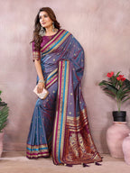 Anaita Dusty Blue Handloom Kalamkari Silk Saree With Zari Woven Work | Grocsy