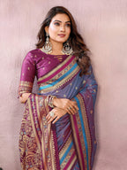 Anaita Dusty Blue Handloom Kalamkari Silk Saree With Zari Woven Work | Grocsy