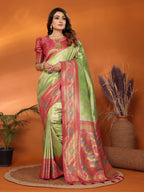Anaita Green Banarasi Tissue Silk Saree With Weaving Work | Grocsy
