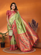 Anaita Green Banarasi Tissue Silk Saree With Weaving Work | Grocsy