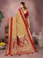 Anaita Gold Handloom Kalamkari Silk Saree With Zari Woven Work | Grocsy
