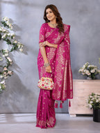 Anaita Rani Pink Premium Banarasi Tissue Silk Saree With Gala Weaving Work | Grocsy