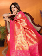 Anaita Peach Tissue Silk Saree With Weaving Zari Work | Grocsy