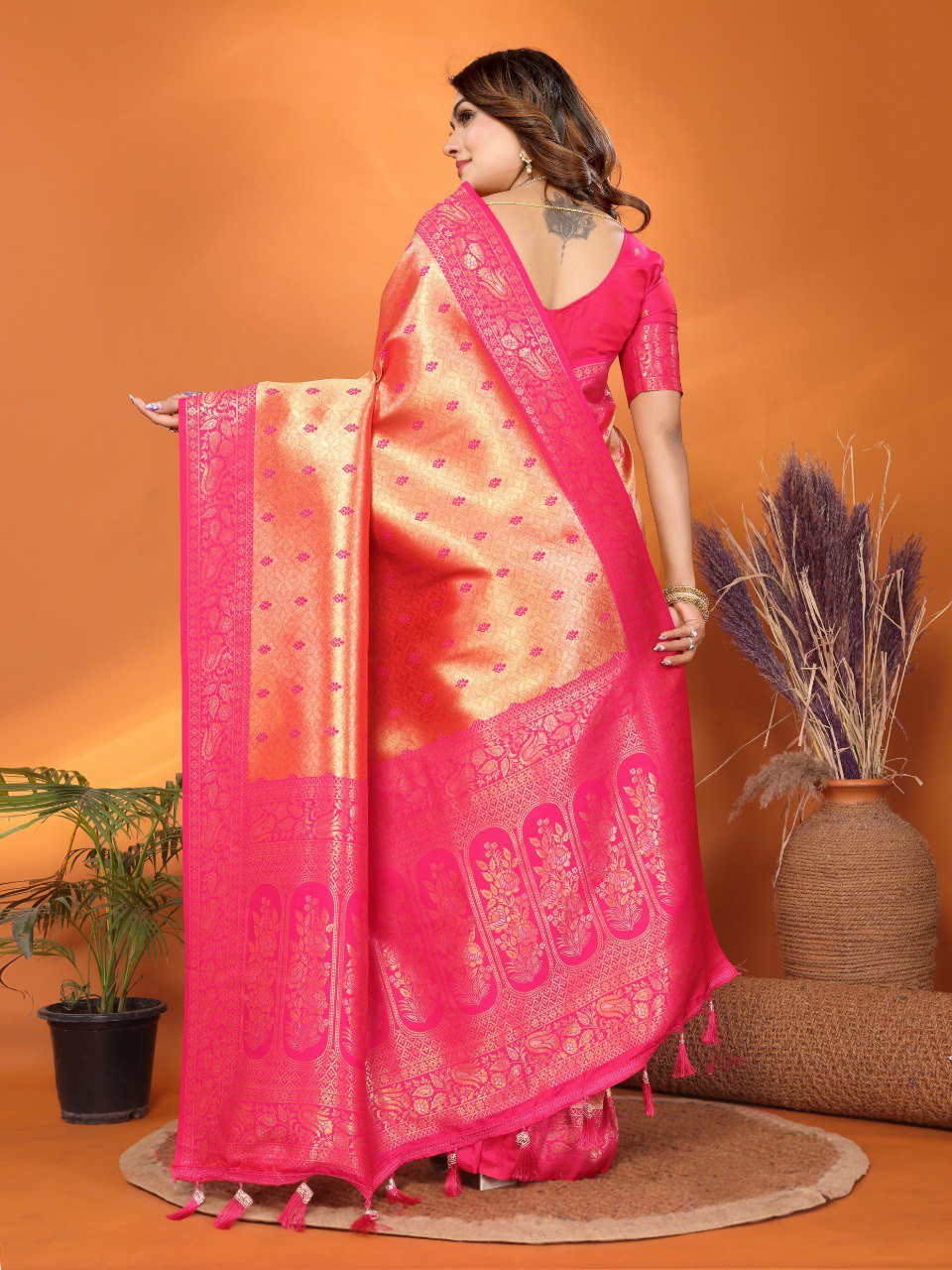 Anaita Peach Tissue Silk Saree With Weaving Zari Work | Grocsy