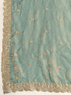 Lorenvalley Fashion Seagreen Fendy Satin with Embroidery Double Sequence Work Saree with Blouse | Grocsy
