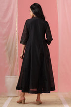 Juniper Womens Black Chanderi Solid Kalidar Kurta | Grocsy