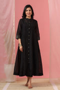 Juniper Womens Black Chanderi Solid Kalidar Kurta | Grocsy