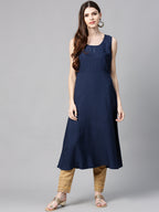 Juniper Indigo Solid Chanderi Kalidar A-line Women Kurta With Buttons | Grocsy