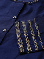 Juniper Indigo Solid Chanderi Kalidar A-line Women Kurta With Buttons | Grocsy