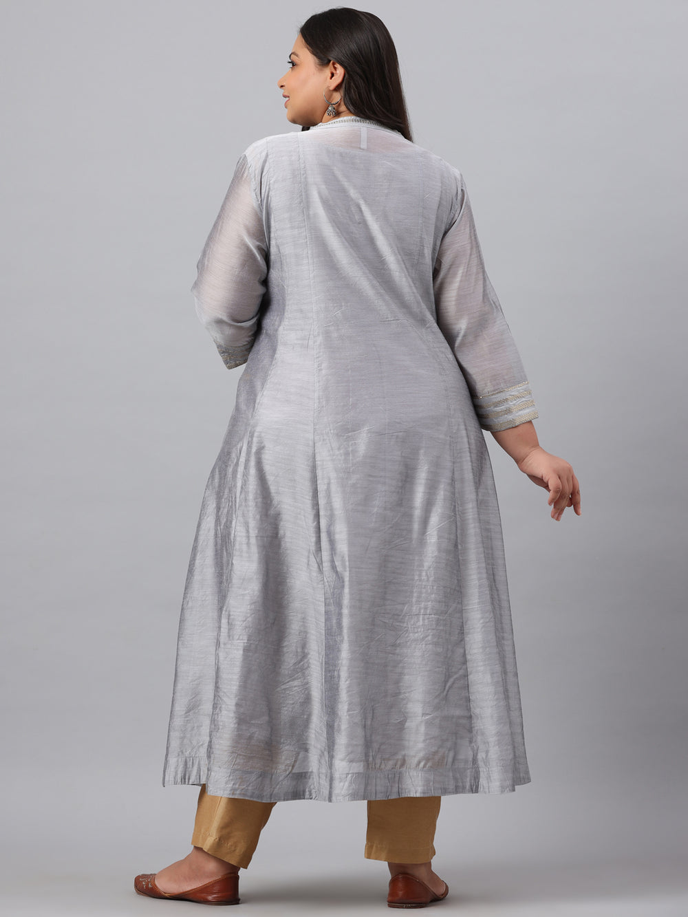 Juniper Women`s Grey Chanderi Silk Solid Anarkali Kurta with Inner | Grocsy