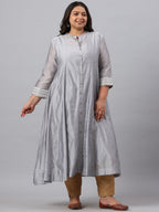 Juniper Women`s Grey Chanderi Silk Solid Anarkali Kurta with Inner | Grocsy