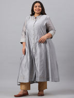 Juniper Women`s Grey Chanderi Silk Solid Anarkali Kurta with Inner | Grocsy