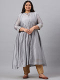 Juniper Women`s Grey Chanderi Silk Solid Anarkali Kurta with Inner | Grocsy