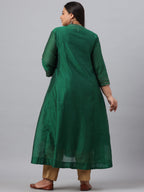 Juniper Women`s Jadegreen Chanderi Silk Solid Anarkali Kurta with Inner | Grocsy