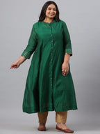 Juniper Women`s Jadegreen Chanderi Silk Solid Anarkali Kurta with Inner | Grocsy