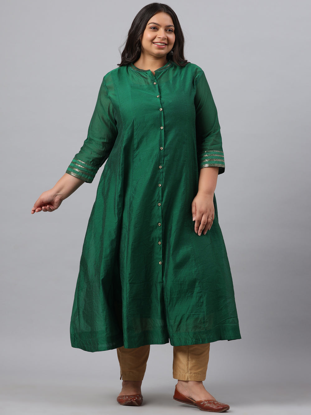 Juniper Women`s Jadegreen Chanderi Silk Solid Anarkali Kurta with Inner | Grocsy