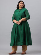 Juniper Women`s Jadegreen Chanderi Silk Solid Anarkali Kurta with Inner | Grocsy
