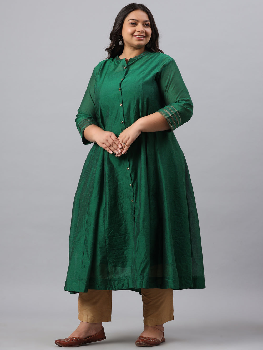 Juniper Women`s Jadegreen Chanderi Silk Solid Anarkali Kurta with Inner | Grocsy