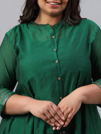 Juniper Women`s Jadegreen Chanderi Silk Solid Anarkali Kurta with Inner | Grocsy