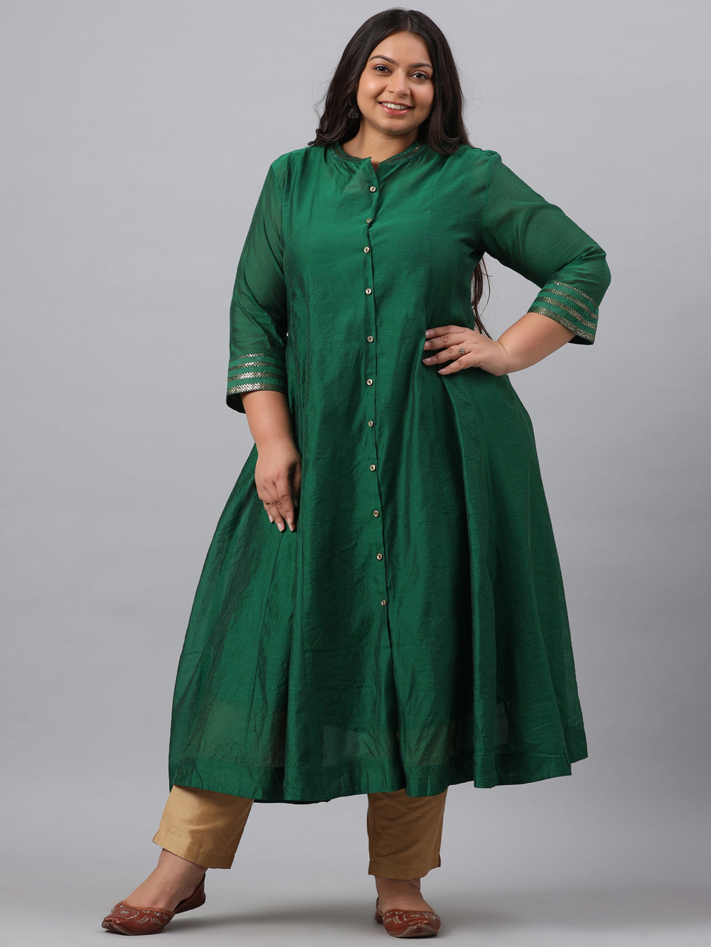 Juniper Women`s Jadegreen Chanderi Silk Solid Anarkali Kurta with Inner | Grocsy