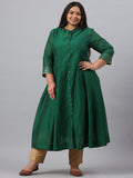 Juniper Women`s Jadegreen Chanderi Silk Solid Anarkali Kurta with Inner | Grocsy