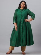 Juniper Women`s Jadegreen Chanderi Silk Solid Anarkali Kurta with Inner | Grocsy