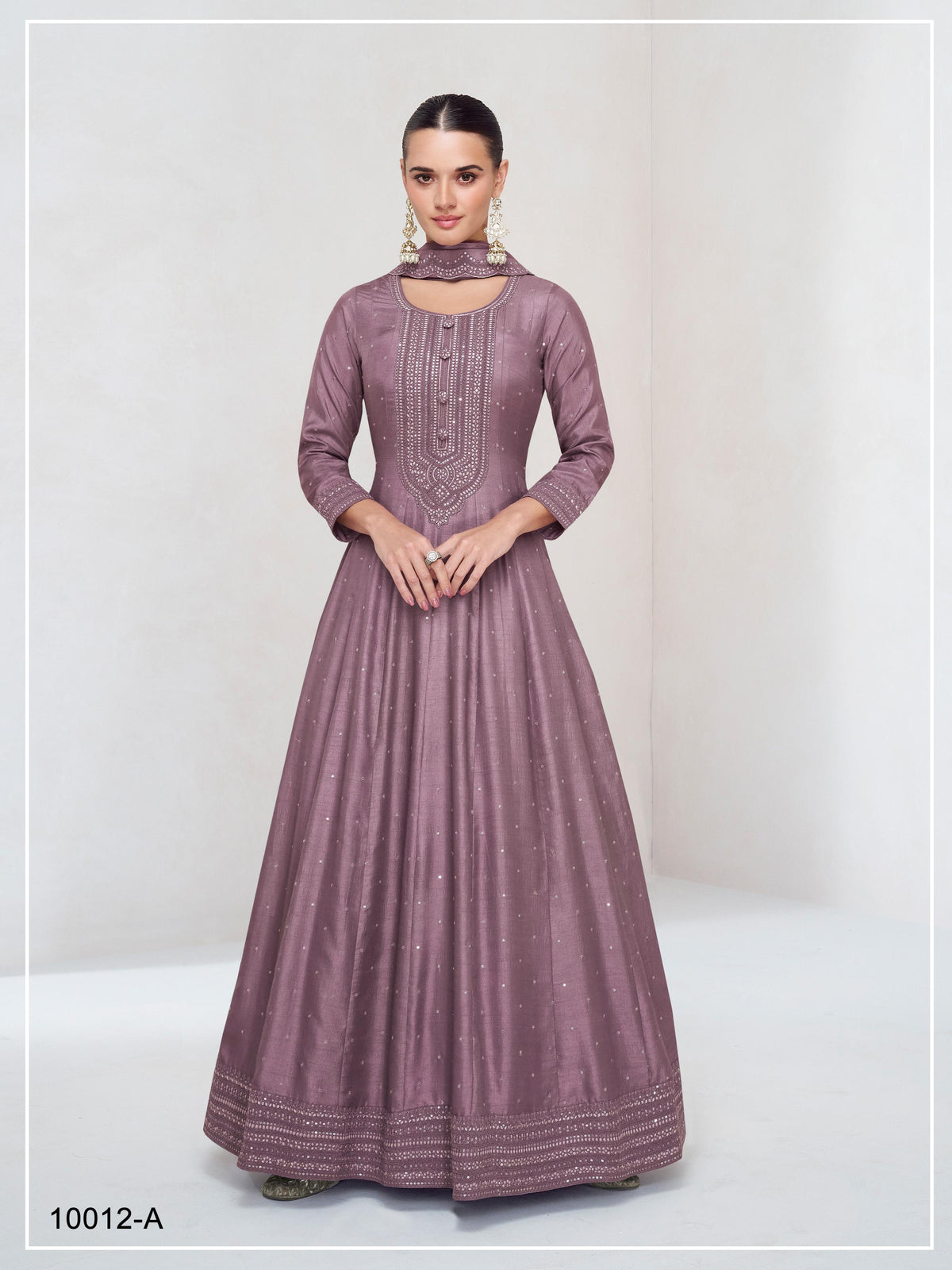 Anaita Onion Pink Embroidered Vichitra Silk Stitched Anarkali Suit | Grocsy