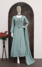 Anaita Teal Green Embroidered Vichitra Silk Stitched Anarkali Suit | Grocsy