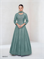 Anaita Teal Green Embroidered Vichitra Silk Stitched Anarkali Suit | Grocsy