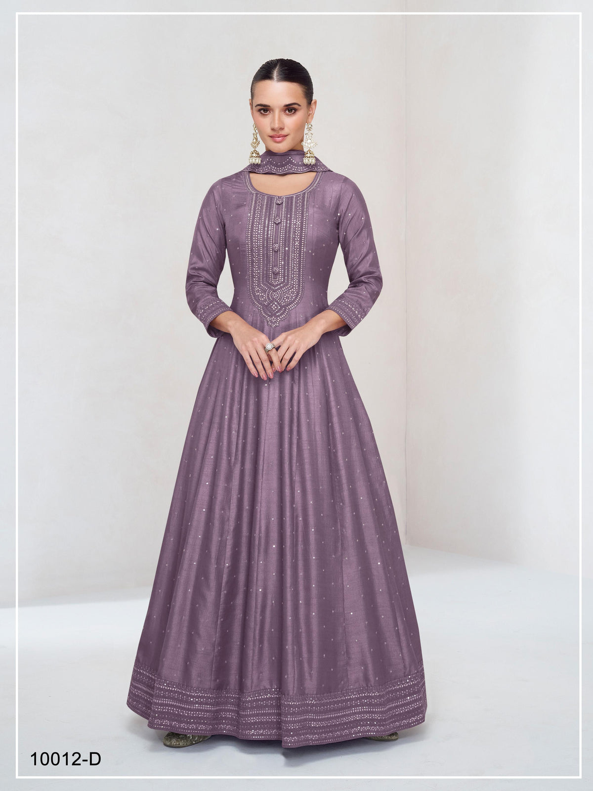 Anaita Lavender Embroidered Vichitra Silk Stitched Anarkali Suit | Grocsy