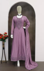 Anaita Lavender Embroidered Vichitra Silk Stitched Anarkali Suit | Grocsy