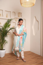 Lorenvalley Offwhite Chanderi Cotton Embroidered Work Kurta Set | Grocsy