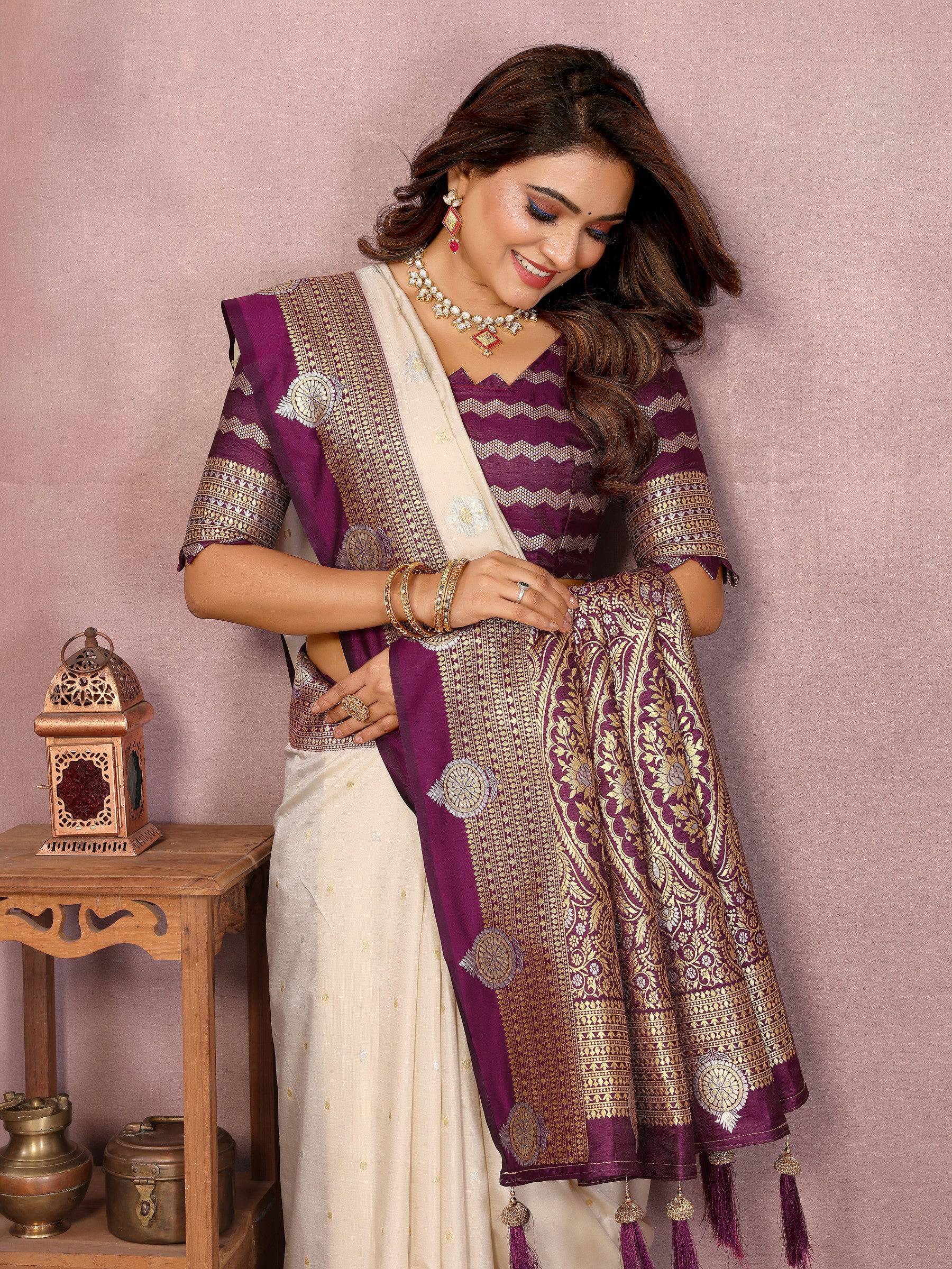 Anaita Beige Handloom Kalamkari Silk Saree With Zari Woven Work | Grocsy