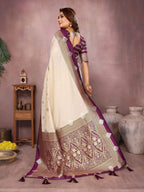 Anaita Beige Handloom Kalamkari Silk Saree With Zari Woven Work | Grocsy