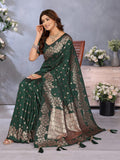 Anaita Dark Green Premium Banarasi Tissue Silk Saree With Gala Weaving Work | Grocsy