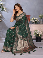 Anaita Dark Green Premium Banarasi Tissue Silk Saree With Gala Weaving Work | Grocsy