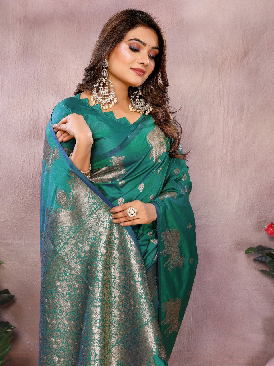 Anaita Green Premium Banarasi Tissue Silk Saree With Gala Weaving Work | Grocsy