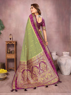 Anaita Green Handloom Kalamkari Silk Saree With Zari Woven Work | Grocsy