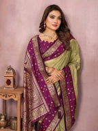 Anaita Green Handloom Kalamkari Silk Saree With Zari Woven Work | Grocsy